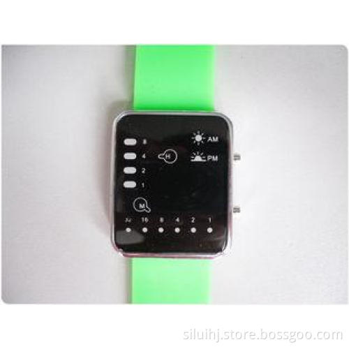 Green Binary LED Watch / Silicone Rubber Wristband Watches